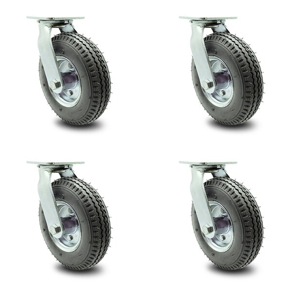 8 Inch Gray Pneumatic Wheel Caster Swivel with 2 Swivel Locks SCC, 4PK